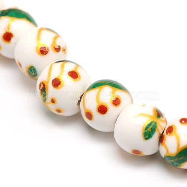 Handmade Flower Printed Porcelain Ceramic Beads Strands(PORC-M005-6mm-M)-2
