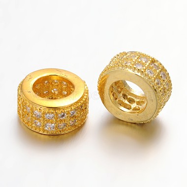 9mm Clear Rondelle Brass+Cubic Zirconia Beads