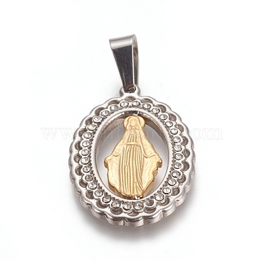 Golden & Stainless Steel Color Oval Stainless Steel+Rhinestone Pendants