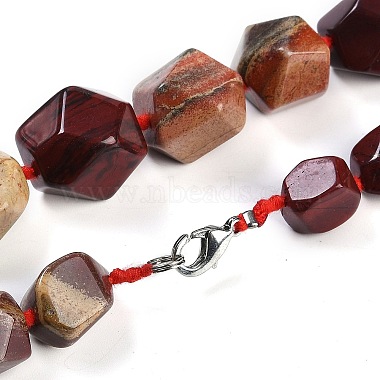 Natural Red Rainbow Jasper Nuggets Beaded Necklaces for Women Men(NJEW-K388-01Q)-3