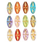 Baking Paint and Golden Metal Enlaced Glass Beads, Oval, Mixed Color, 20x9.5x3.7mm, Hole: 1mm(DGLA-T004-11M)