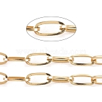 Ion Plating(IP) 304 Stainless Steel Paperclip Chains, Unwelded, with Spool, Real 18K Gold Plated, Link: 12~13x6~6.5x1mm, about 32.8 Feet(10m)/roll(CHS-F009-02B-G)