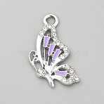 Alloy Enamel Pendants, with Rhinestone, Butterfly Charm, Violet, 25x14.5x2.8mm, Hole: 2.4mm(FIND-TAC0035-22P-03)