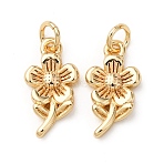 Brass Pendants, Flower Charms, Cadmium Free & Lead Free, Rack Plating, Long-Lasting Plated, with Jump Ring, Real 18K Gold Plated, 13.5x7.5x2mm, Hole: 2.3mm(KK-D019-15C-G)