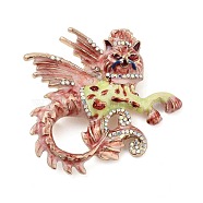 Winged Monster Enamel Pins, Alloy Rhinestone Brooches for Backpack Clothes, Light Coral, Golden, 46x48mm(JEWB-P042-05G)