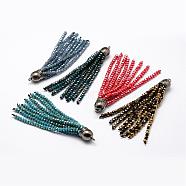 Electroplate Faceted Glass Bead Tassel Big Pendants, with Brass Findings, Mixed Color, 71x9mm, Hole: 1.5mm(EGLA-L006-M)