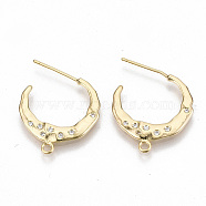 Brass Stud Earring Findings, Half Hoop Earrings, with Loop & Cubic Zirconia, Nickel Free, Real 18K Gold Plated, 21x20x1.5mm, Hole: 1.5mm, Pin: 0.8mm(KK-T038-590G)