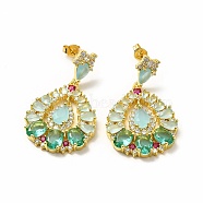 Colorful Cubic Zirconia & Rhinestone Teardrop Dangle Stud Earrings, Rack Plating Brass Jewelry for Women, Lead Free & Cadmium Free, Real 18K Gold Plated, 38mm, Pin: 0.8mm(EJEW-H093-18G)