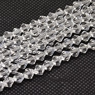 Imitate Austrian Crystal Bicone Glass Beads Strands, Grade AA, Faceted, Clear, 6x6mm, Hole: 1mm, about 50pcs/strand, 10.5 inch(X-GLAA-F029-6x6mm-13)