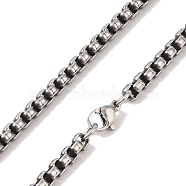 304 Stainless Steel Box Chain Necklaces, Antique Silver, 23.62 inch(60cm), Link: 4x4x4mm(NJEW-K378-17B-AS)