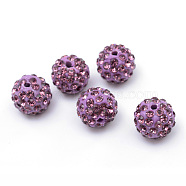 Polymer Clay Pave Rhinestone Beads, Disco Ball Beads, Light Amethyst, PP13(1.9~2mm), 6 Rows Rhinestone, 10mm, Hole: 1.5mm(X-RB-Q197-10mm-18)