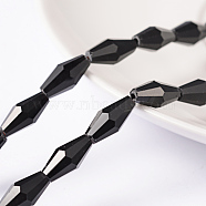 Faceted Glass Beads Strands, Bicone, Black, about 12mm long, 6mm wide, hole: 1mm, 50pcs/strand, 16 inch(X-GC647Y-27)
