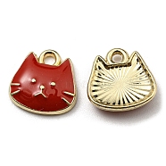 Golden Plated Alloy Charms, with Enamel, Cadmium Free & Nickel Free & Lead Free, Cat Shape Charms, Red, 11x11x3mm, Hole: 1.6mm(ENAM-L042-01G-06)