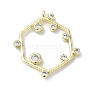 Brass Cubic Zirconia Pendant, Hexagon, Real 14K Gold Plated, 22x20x1.8mm, Hole: 1.2mm(KK-Q793-06G)