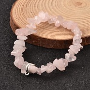 Chip Natural Rose Quartz Beaded Stretch Bracelets, with Antique Silver Plated Alloy Tube Bails, 53mm(BJEW-JB02148-01)
