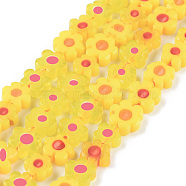 Handmade Millefiori Glass Bead Strands, Flower, Yellow, 4~7.2x2.6mm, Hole: 1mm, about 60~69pcs/Strand, 16 inch(40cm)(X-LAMP-J035-6mm-06)