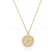 925 Sterling Silver 12 Constellation Necklace Gold Horoscope Zodiac Sign Necklace Round Astrology Pendant Necklace with Zircons Birthday Jewelry Gift for Women Men, Sagittarius, 15-3/8 inch(39cm)(JN1089K)