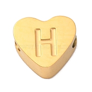 Ion Plating(IP) Tarnish Resistant 304 Stainless Steel Beads, Heart with Letter, Golden, Letter H, 7x8x3mm, Hole: 2mm(STAS-H219-16G-H)