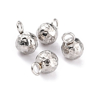304 Stainless Steel Charms, Round, Textured, Stainless Steel Color, 7.8x5mm, Hole: 1.8mm(STAS-O147-03A-P)