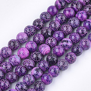 Natural Fire Crackle Agate Beads Strands, Dyed, Round, Dark Orchid, 8x7.5~8mm, Hole: 1mm, about 48~49pcs/strand, 14.3 inch(G-T125-22C)