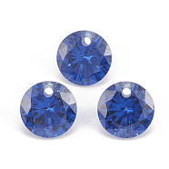 Cubic Zirconia Charms, Faceted, Flat Round, Blue, 8x4.5mm, Hole: 1mm(ZIRC-N033-A-07)