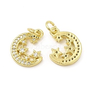 Brass Micro Pave Cubic Zirconia Charms, with Jump Ring, Moon with Star Charm, Golden, 14.8x11.8x2mm, Hole: 2.5mm(KK-E068-VB111)