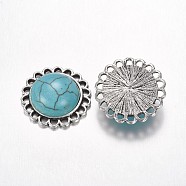Alloy Dyed Synthetic Turquoise Cabochons, Flat Round, Antique Silver, 23x7.5mm(PALLOY-G153-01AS)