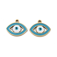 Ion Plating(IP) 316 Stainless Steel Enamel Charms, Evil Eye Charm, Real 18K Gold Plated, Deep Sky Blue, 12x15x2mm, Hole: 1.4mm(STAS-U014-55G-02)