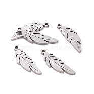 304 Stainless Steel Pendants, Feather, Stainless Steel Color, 20.5x6.5x1mm, Hole: 1mm(STAS-Q201-JN349-1)