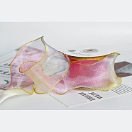 Organza Ribbon, Wave Ribbon, for Gift Wrapping, Party Decoration, Pale Violet Red, 2~2-1/8 inch(50~55mm), 10m/roll(PAAG-PW0012-22A)