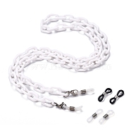 Eyeglasses Chains, Neck Strap for Eyeglasses, with Opaque Acrylic Cable Chains, 304 Stainless Steel Lobster Claw Clasps and Rubber Loop Ends, White, 27.75 inch(70.5cm)(AJEW-EH00077-08)