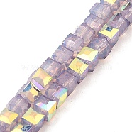 Baking Painted Glass Beads Strands, Imitation Opalite, Faceted, AB Color Plated, Cube, Thistle, 6.5x6.5x6mm, Hole: 1.2mm, about 95pcs/strand, 22.83~23.03''(58~58.5cm)(DGLA-D001-05I)