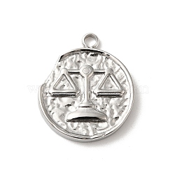 304 Stainless Steel Pendants, Textured Flat Round with Constellations Charm, Stainless Steel Color, Libra, 17.5x15x2mm, Hole: 1.8mm(STAS-B074-08P-09)