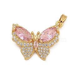 Rack Plating Brass Micro Pave Cubic Zirconia Pendants, Long-Lasting Plated, Butterfly, Real 18K Gold Plated, 18.5x23.5x6mm, Hole: 2.5x3.5mm(KK-U035-08G)