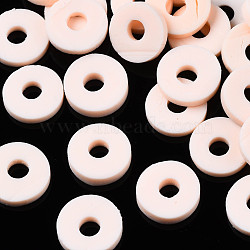 Handmade Polymer Clay Beads, Disc/Flat Round, Heishi Beads, Misty Rose, 8x0.5~1mm, Hole: 2mm, about 13000pcs/1000g(CLAY-R067-8.0mm-B48)