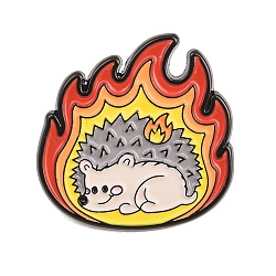 Flaming Animal Alloy Enamel Pins, Black Lapel Pin Backs for Backpack Clothes, Colorful, Hedgehog, 26x26mm(JEWB-G046-05D)