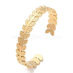 304 Stainless Steel Cuff Bangles for Women, Real 18K Gold Plated, Hollow, Leaf, 3/8 inch(1.05cm)(BJEW-K263-05G-03)