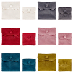 12Pcs 12 Styles Velvet Jewelry Pouches, Jewelry Gift Bags with Snap Button, for Ring Necklace Earring Bracelet Storage, Mixed Color, 7~10x6.9~9.7x0.2cm, 1pc/style(ABAG-AN0001-03)