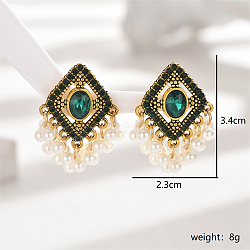 Bohemia Style Holiday Green Beaded Stud Earrings, Pearl Tassels Studs Earring for Women, Rhombus(TP4822)