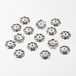 304 Stainless Steel Bead Caps, Multi-Petal, Flower, 6x6x1mm, Hole: 1mm, about 103pcs/5g(X-STAS-I009-03)