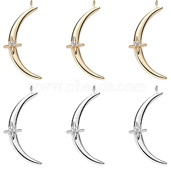 10Pcs 2 Colors Rack Plating Brass Micro Pave Clear Cubic Zirconia Pendants, Crescent Moon with Sparkling Star Charm, Mixed Color, 31.5x13.5x4mm, Hole: 2mm, 5pcs/color(KK-BBC0008-49)