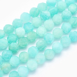 Natural Amazonite Beads Strands, Round, Faceted, 4mm, Hole: 0.5mm, about 93pcs/strand, 15.5 inch(39.5cm)(G-O166-24-4mm)