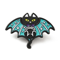 Cat with Butterfly Wing Enamel Pins, Electrophoresis Black Plated Alloy Brooch, Black, 26x34.5x1.5mm(JEWB-I026-03A)