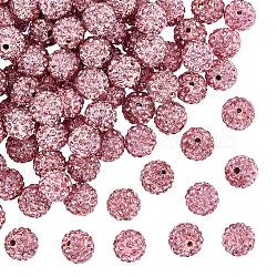 Pave Disco Ball Beads, Polymer Clay Rhinestone Beads, Round, Light Rose, 10mm, Hole: 1.5mm(X-RB-A130-10mm-23)