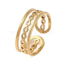 Ion Plating(IP) 304 Stainless Steel Open Cuff Ring, Wide Band Ring for Women, Real 18K Gold Plated, Inner Diameter: 17mm(STAS-S125-10G)
