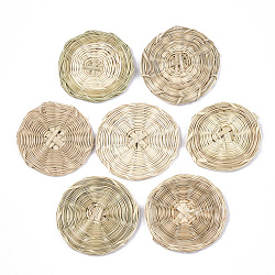 Handmade Reed Cane/Rattan Woven Beads, For Making Straw Earrings and Necklaces, No Hole/Undrilled, Flat Round, Antique White, 37~43x3~4mm(X-WOVE-T006-056A)