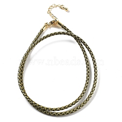 Polyester Cord Braided Necklace Makings, with Brass Findings, Stainless Steel Clasps, Long-Lasting Plated, Golden, Dark Olive Green, 18-3/4 inch(47.5cm)(MAK-L043-03G-14)