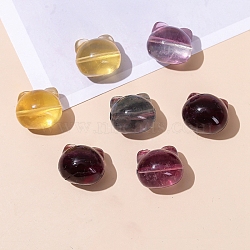 Natural Fluorite Carved Beads, Cat Shape, 13x15x13mm(PW-WG1ACAE-09)