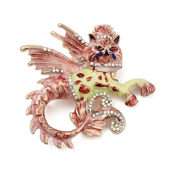 Winged Monster Enamel Pins, Alloy Rhinestone Brooches for Backpack Clothes, Light Coral, Golden, 46x48mm