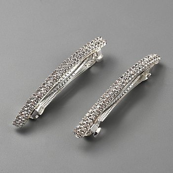 Rrhinestone with Alloy Hair Barrettes, Silver, 79.5x6.5x14mm